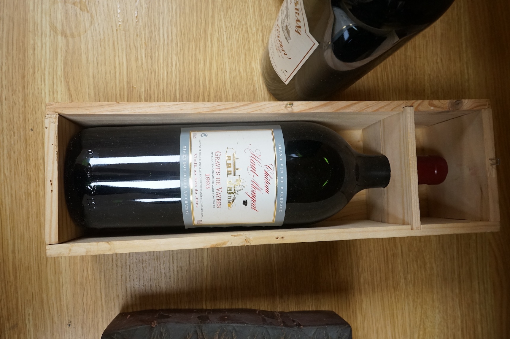 Wine: Chateau Thibaut, 1985 magnum Domaine Brana magnum 1998, Chateau Haut Mongreat magnum 1993, La Vielle Ferme magnum 1976